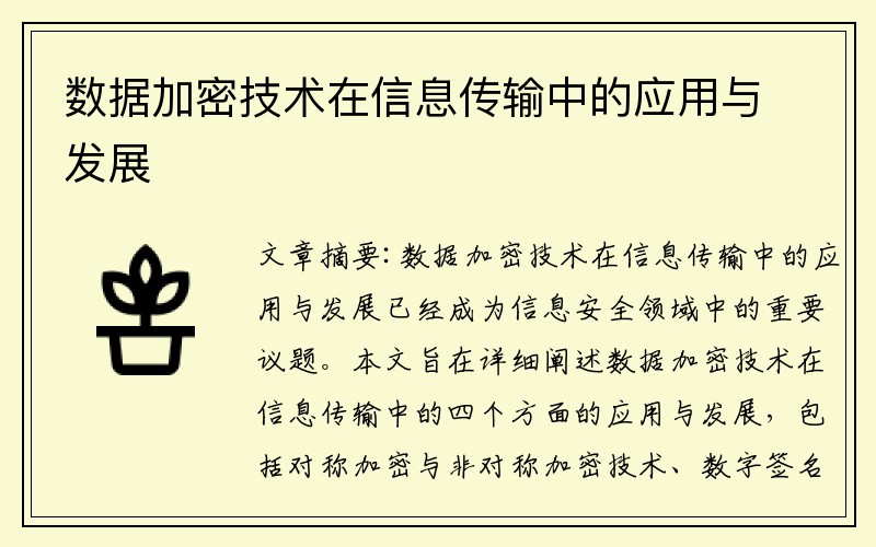 数据加密技术在信息传输中的应用与发展